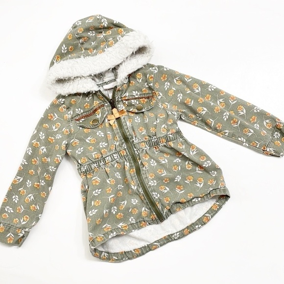 Little Lass little girls floral print zip up jacket with hood - Picture 1 of 4